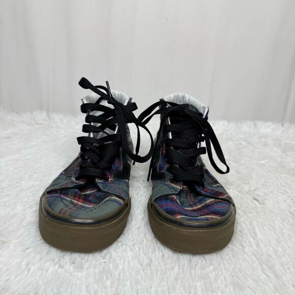 VANS / green red blue tartan plaid classic high top lace up sneakers / 6 - Picture 4 of 9